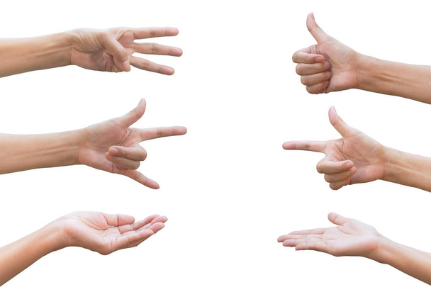Ensemble de geste à la main et collection de signes isolés sur fond blanc. gestes multiples de la main
. - Photo, image