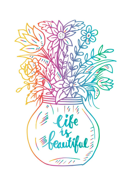 Life is beautiful lettering in a vase - Foto, imagen