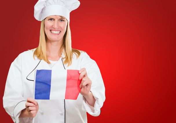 Gelukkig chef-kok bedrijf Franse vlag - Foto, afbeelding
