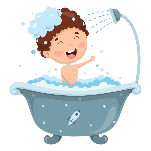 Vector Illustration Of Kid Bathing - Vector, Image