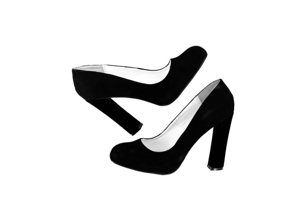 Fashion women 's shoes with a wide heel, top view, isolated
 - Фото, изображение