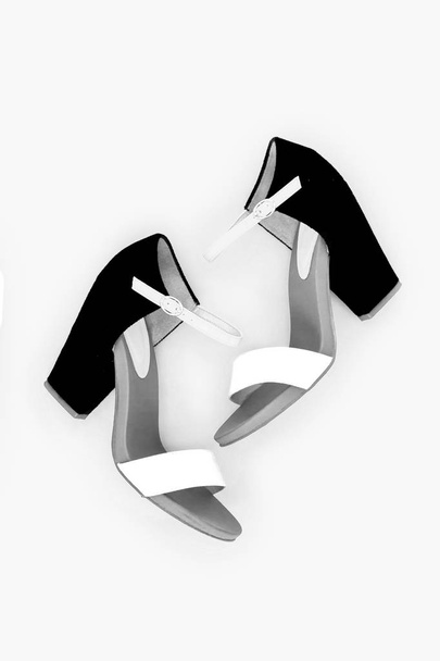 Sandalias de mujer de moda con tacones, vista superior, aisladas
 - Foto, Imagen