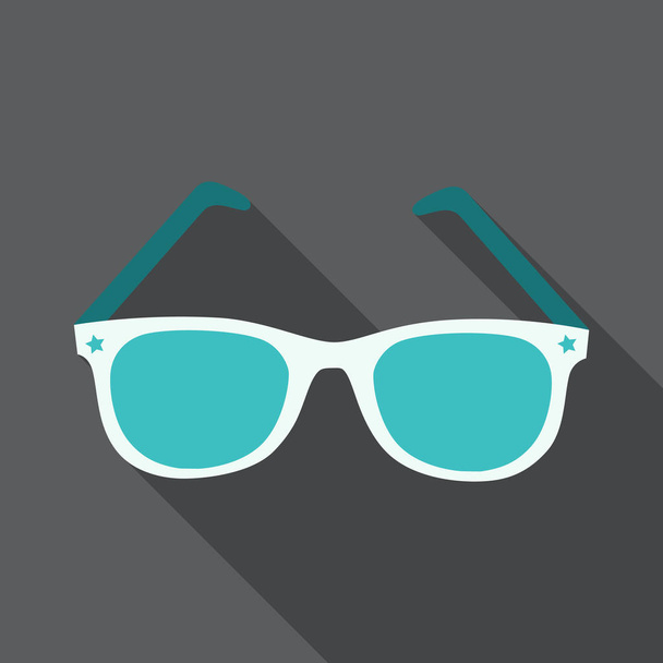 Sunglasses icon with long shadow. Flat design style. Sunglasses silhouette. Simple icon. Modern flat icon in stylish colors. Web site page and mobile app design element. - Vector, Image