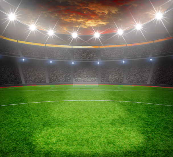  γήπεδο ποδοσφαίρου με τα φωτεινά φώτα - Φωτογραφία, εικόνα