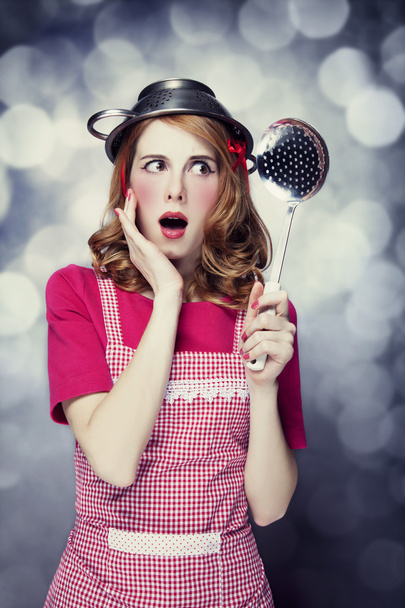 Redhead housewife with soup ladle - Photo, Image