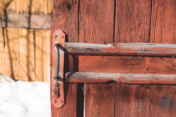 vintage painted wood door from planks.  texture background.  emp - Zdjęcie, obraz