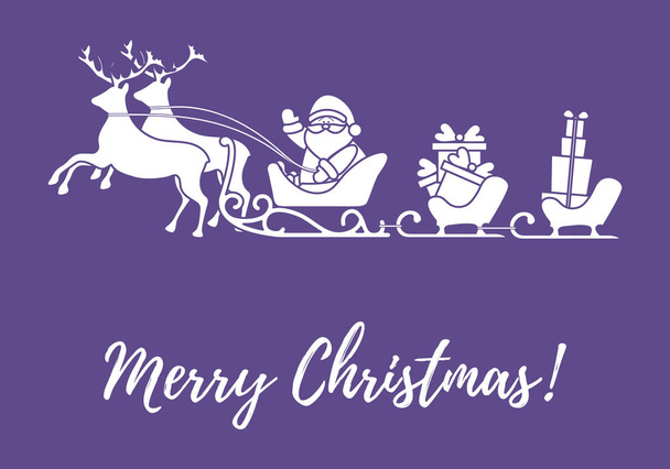 Santa Claus with Christmas presents in sleighs with reindeers. N - Vector, Image