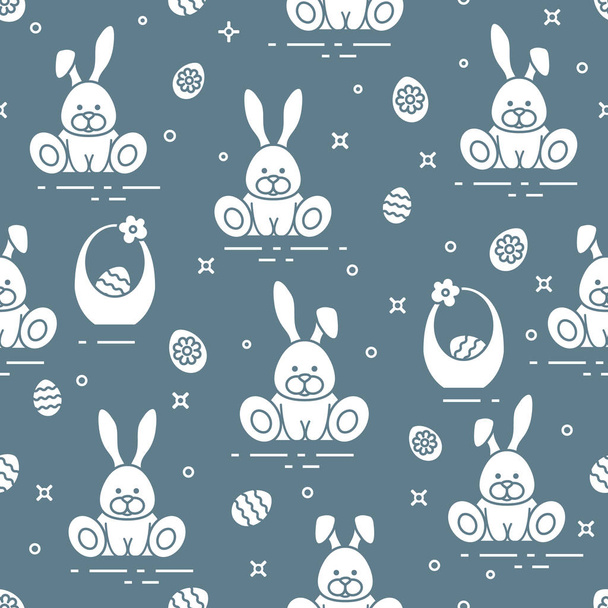 Pattern with Easter rabbits, eggs, baskets. - Вектор, зображення