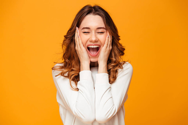 Excited screaming young woman - Фото, изображение