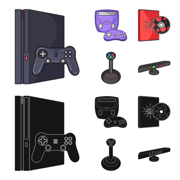 Game console, joystick and disc cartoon,black icons in set collection for design.Game Gadgets vector symbol stock web illustration. - Vetor, Imagem