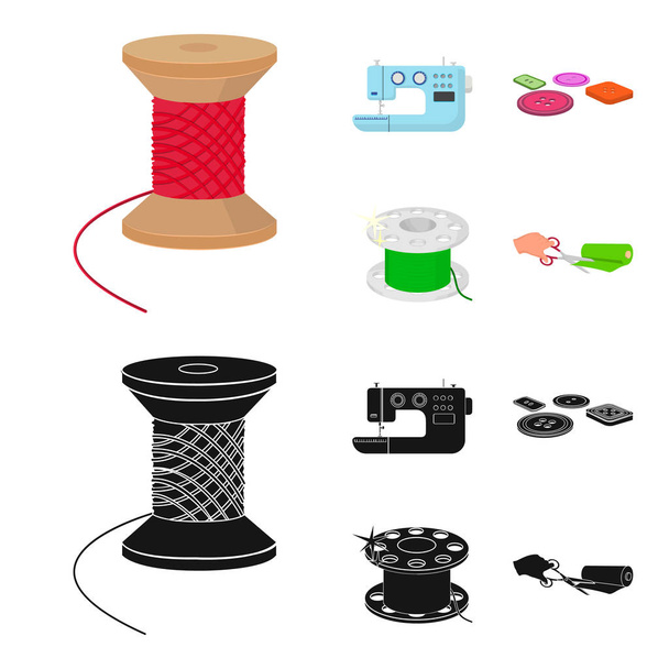 Thread reel, sewing machine, bobbin, pugwitz and other equipment. Sewing and equipment set collection icons in cartoon,black style vector symbol stock illustration web. - Vector, Image
