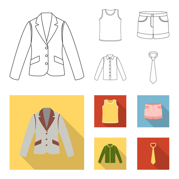 Shirt with long sleeves, shorts, T-shirt, tie.Clothing set collection icons in outline,flat style vector symbol stock illustration web. - Vecteur, image