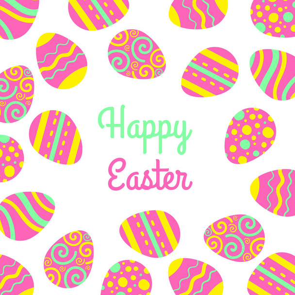 Vector Happy Easter freme with eggs and lettering. Greeting vector card - Вектор,изображение