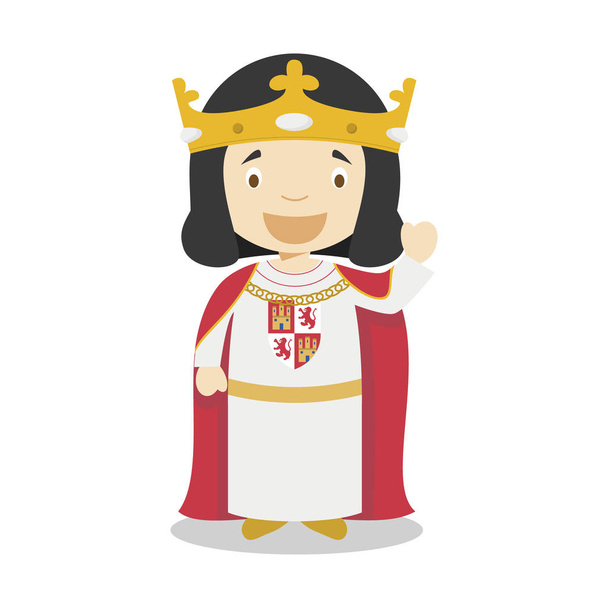 Alfonso X of Castile (The Wise) cartoon character. Vector Illustration. Kids History Collection. - Vector, Image