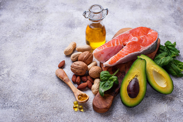 Selection of healthy fat and omega 3 sources. - Photo, Image