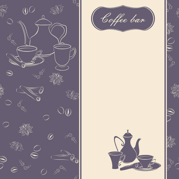 Backgrounds with coffee pots, cups and spices. - Vector, Image