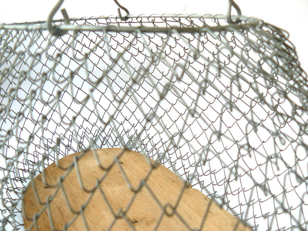 Vintage metal wire basket. Vintage wire basket. shopping basket. storage basket. Headstock stock image - Photo, Image