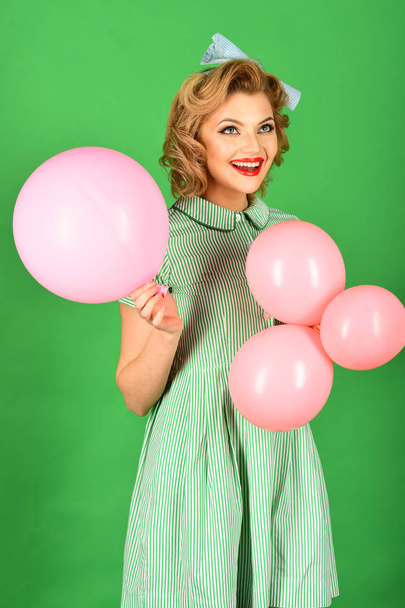 Pin up woman with balloons, birthday. - Photo, Image
