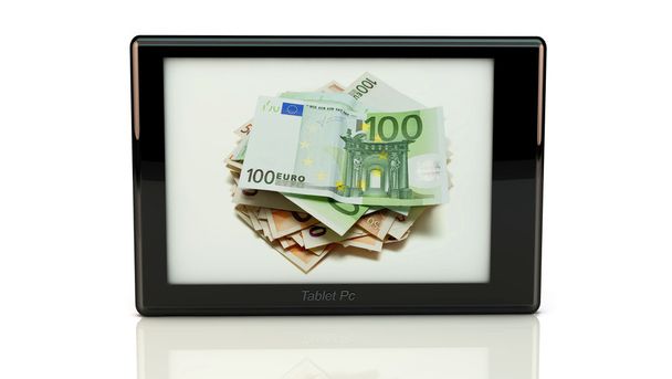 Tablet pc met geld in 3d - Foto, afbeelding