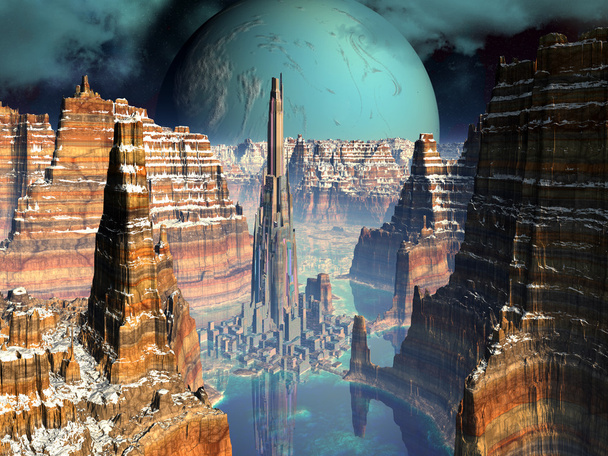 Métropole futuriste dans la vallée d'Alien Canyon
 - Photo, image