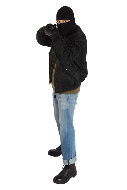 robber in black mask with shotgun  - Fotoğraf, Görsel