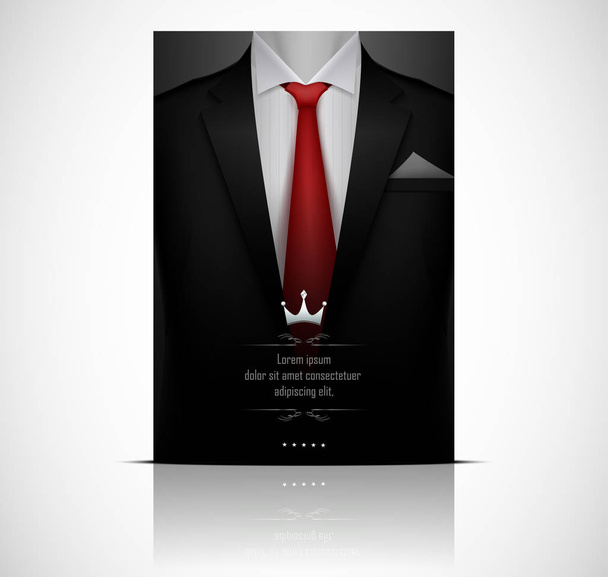 Vector illustration of Black suit and tuxedo with red tie - Vector, Image