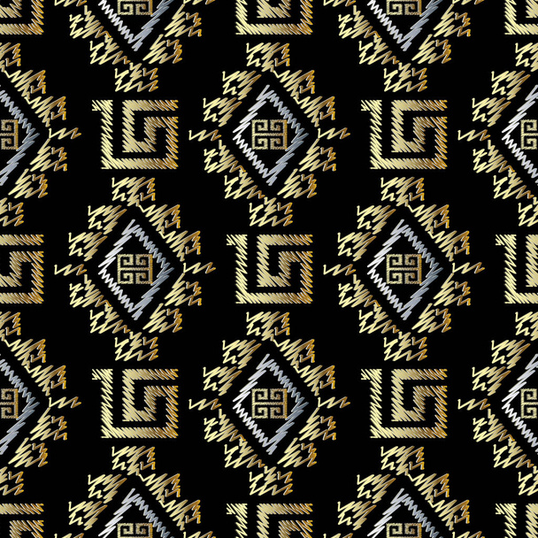 Embroidery greek key seamless pattern. Vector tapestry tribal - Vektor, Bild