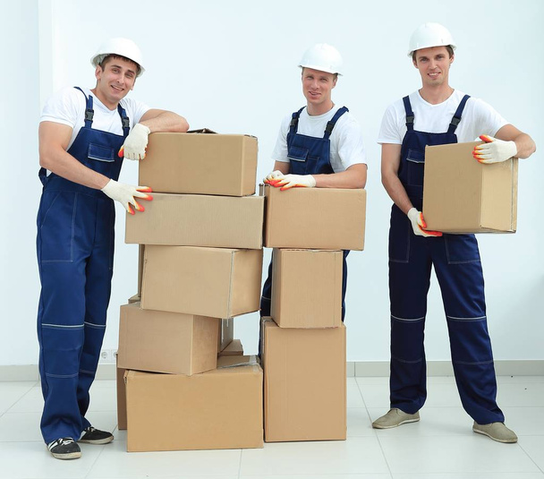 foreman and team builders with boxes - Foto, immagini