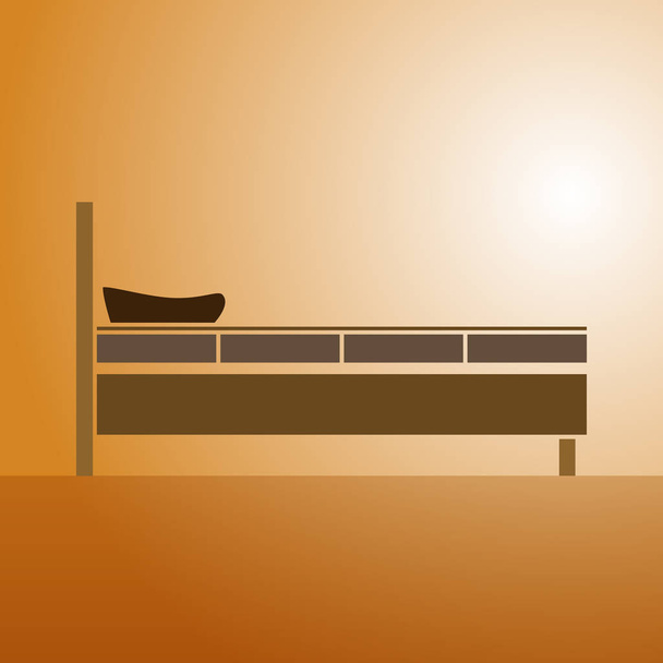 明るい茶色の背景に 2 つまたは 1 つの人の大きなベッドのベクトル イラスト。側面図です。フラット スタイル. - ベクター画像