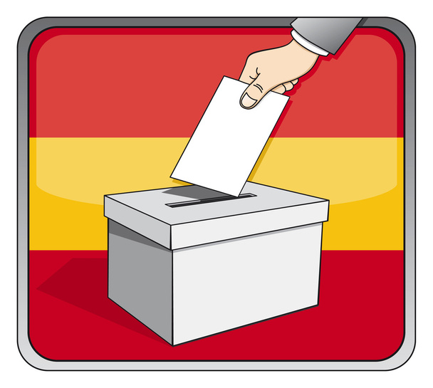 Wahlen in Spanien - Wahlurne und Nationalflagge - Vektor, Bild