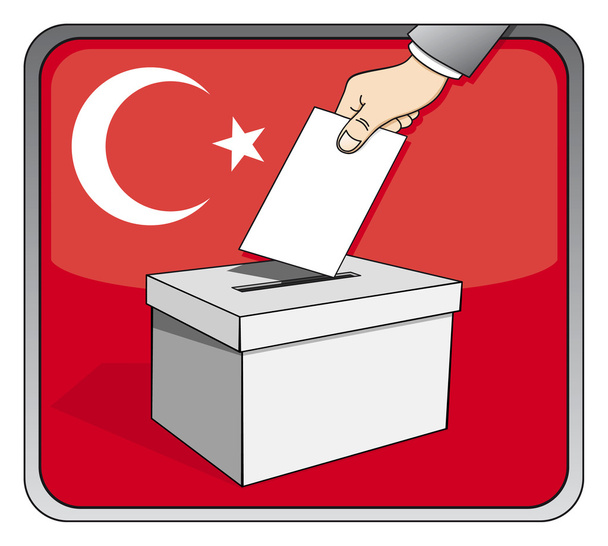 Wahlen in der Türkei - Wahlurne und Nationalflagge - Vektor, Bild