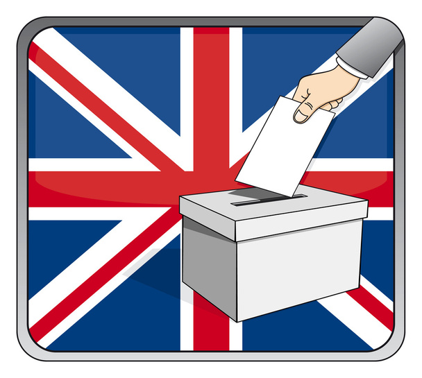 イギリスの選挙 - 投票箱と国旗 - ベクター画像