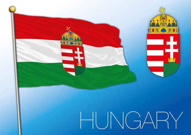 Hungary official national flag with coat of arms - Vector, Image