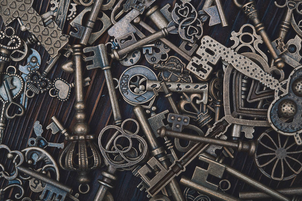 Full frame photo of the various antique keys - Photo, Image