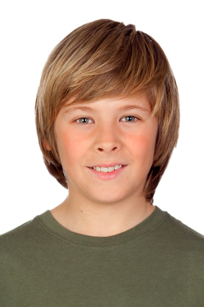 blond preteen happy boy isolated on white background - Foto, afbeelding