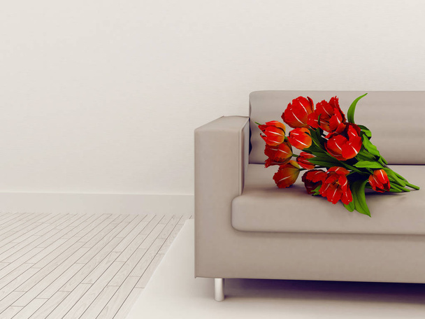 flowers on the sofa, 3d  - Photo, Image