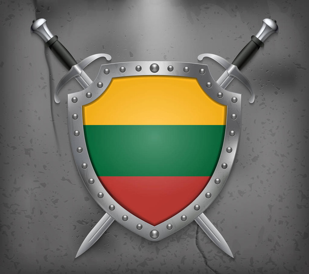 Flagge Litauens. Schild mit Nationalflagge. zwei gekreuzte sw - Vektor, Bild