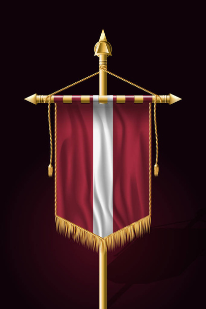 Флаг Латвии. Праздничное вертикальное знамя. Повесы на стене
 - Вектор,изображение