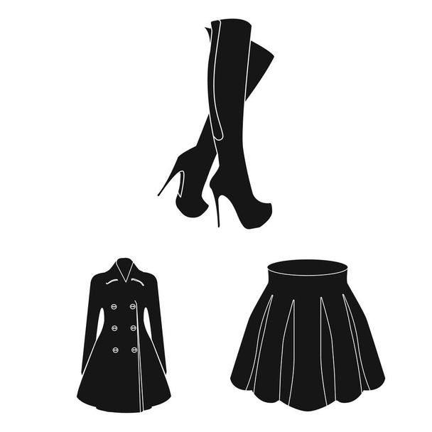 Women Clothing black icons in set collection for design.Clothing Varieties and Accessories vector symbol stock web illustration. - Vecteur, image