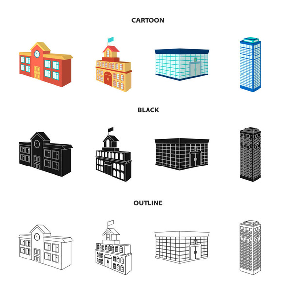 Bank office, skyscraper, city hall building, college building. Architectural and structure set collection icons in cartoon,black,outline style vector symbol stock illustration web. - Vector, Image