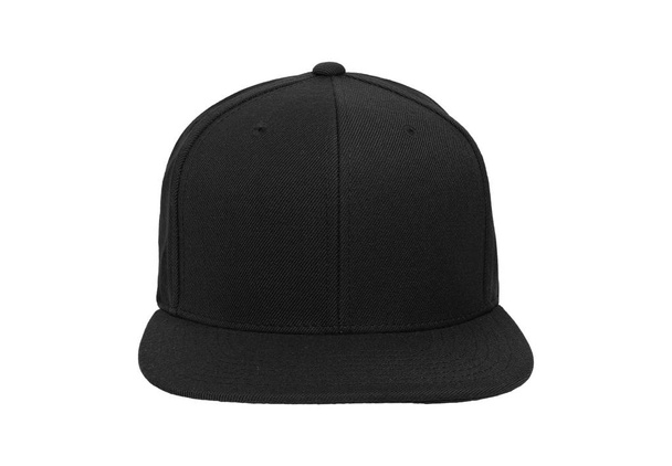 Blanco plano snap espalda sombrero negro vista frontal sobre fondo blanco
 - Foto, Imagen