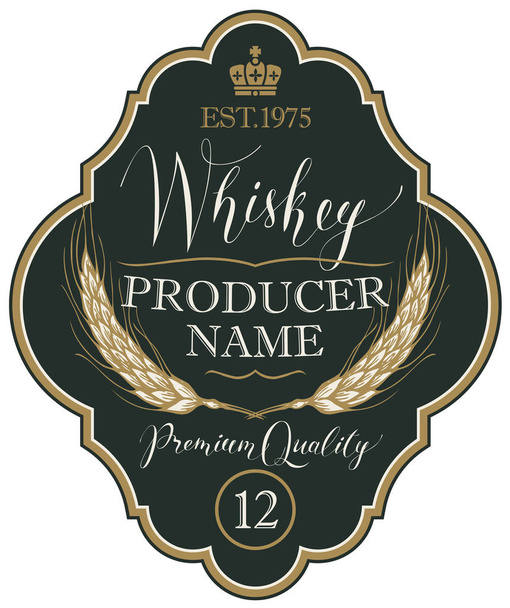 Etikett für Whisky mit Gerstenähren - Vektor, Bild