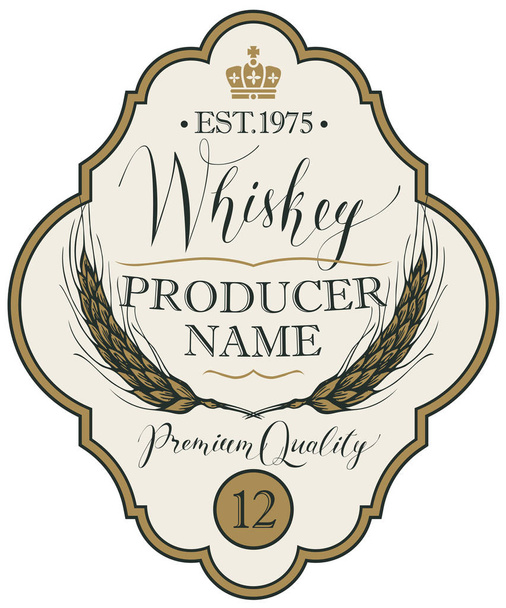 Label voor whiskey met oren van gerst - Vector, afbeelding