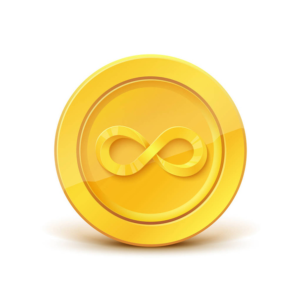 3d реалістична значок золотої монети з символом нескінченності. Концепція ігрових грошей. Векторні ілюстрації ізольовані на білому тлі
. - Вектор, зображення