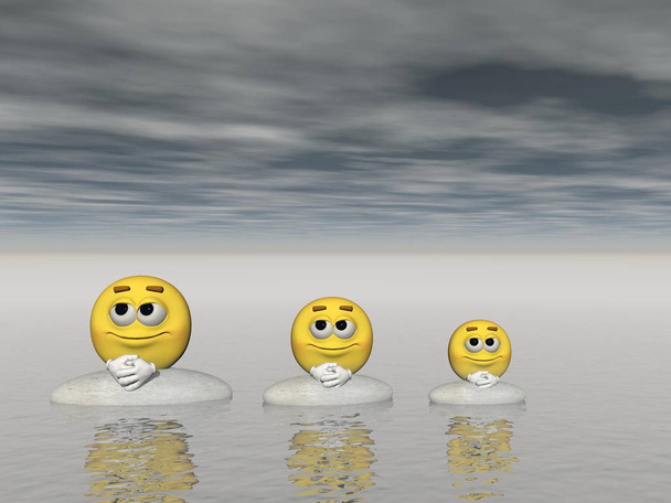 Tres Emoticones y pasos de meditación - 3D rendering
 - Foto, imagen