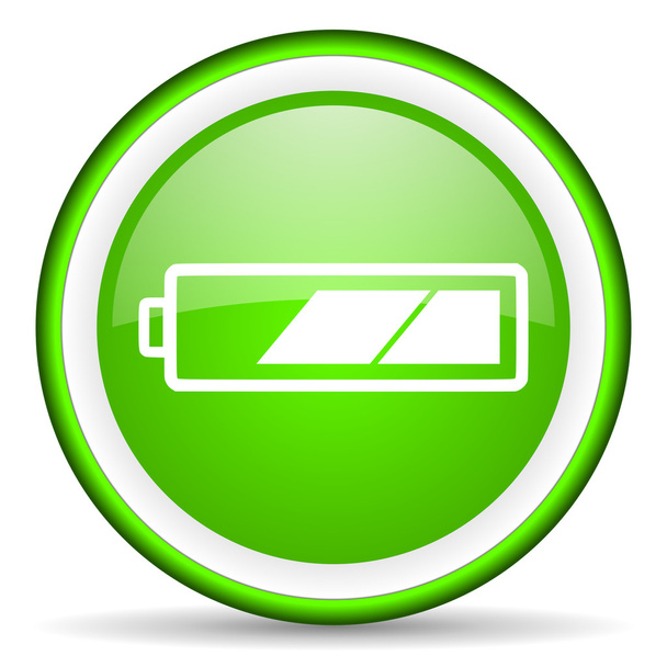 battery green glossy icon on white background - Zdjęcie, obraz
