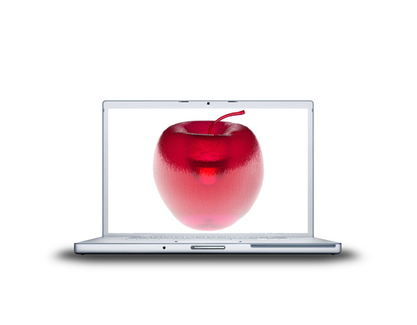 3D punainen lasi omena kannettavalla tietokoneella
 - Valokuva, kuva