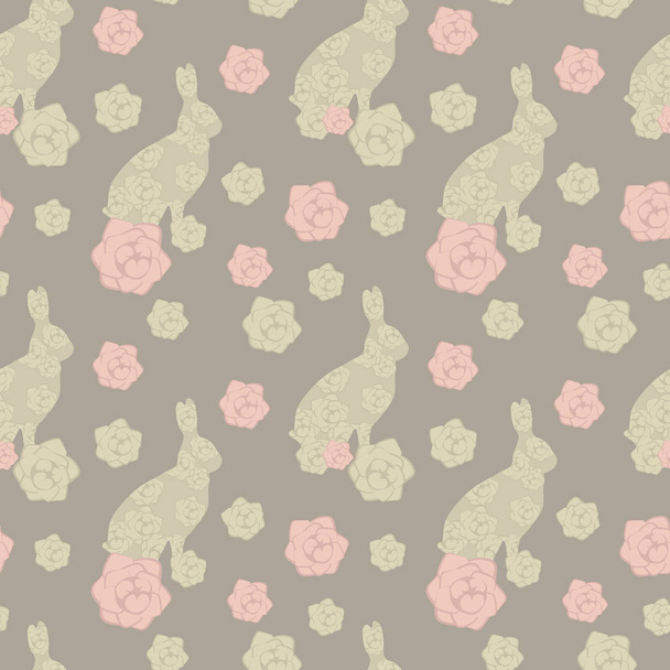 cute lace floral easter beige brown rabbit seamless pattern - Vecteur, image