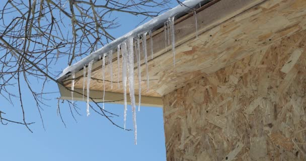 large icicles on the roof close-up - Metraje, vídeo