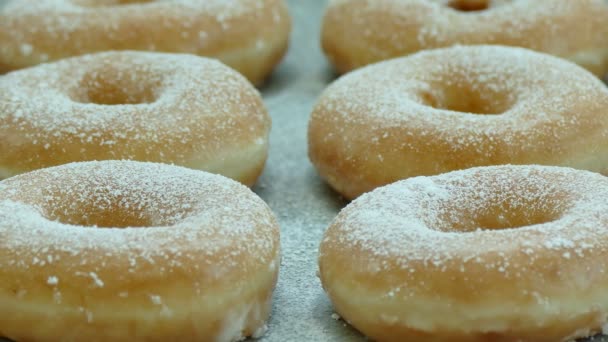 sweet homemade donuts with icing sugar on top - Footage, Video